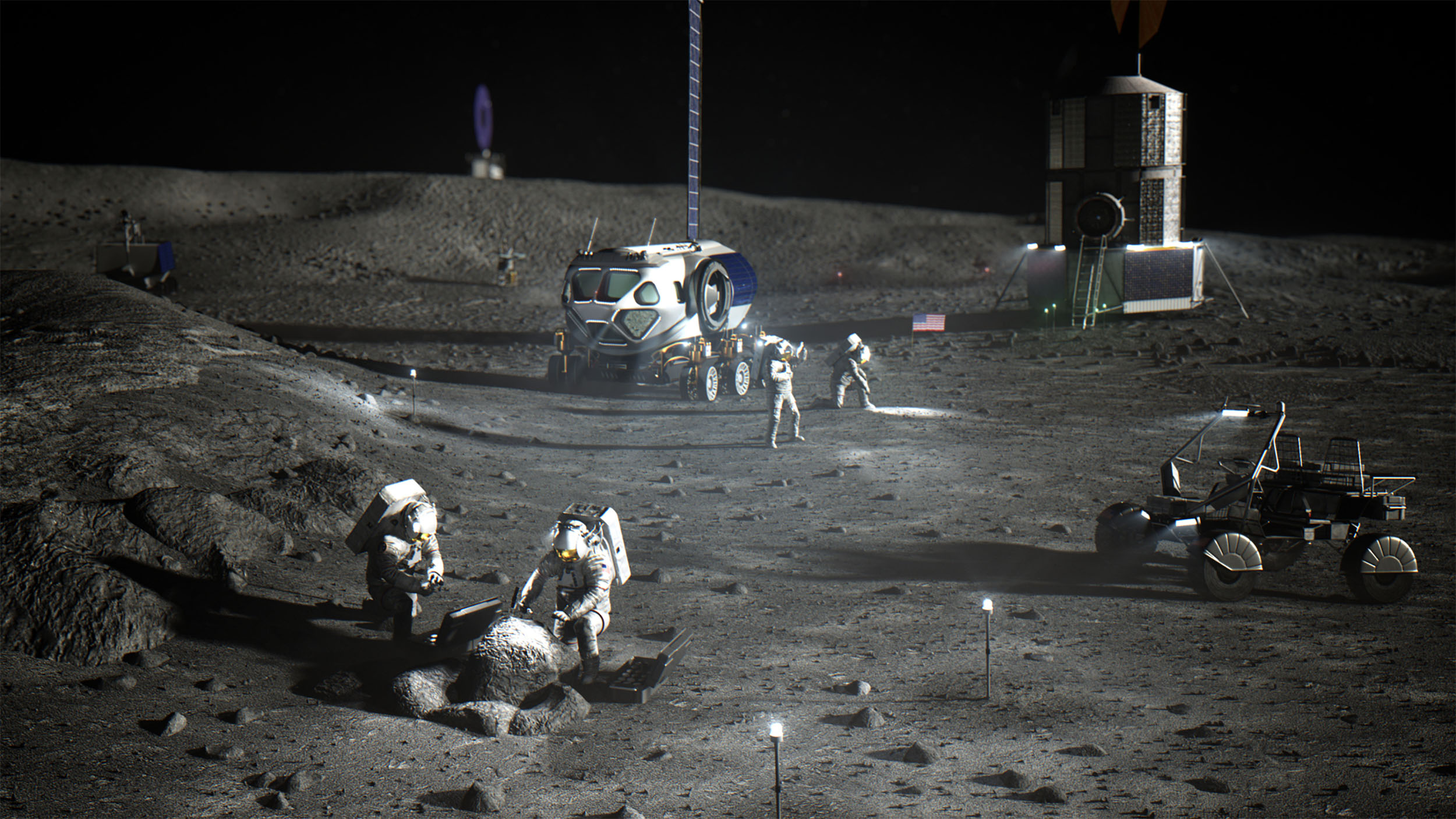 La Nasa reporte d’un an ses trois premières missions habitées du programme Artemis de retour sur la Lune. © Nasa