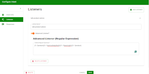 screenshot of the listener  section of an intent